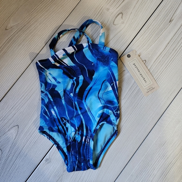 Peyton and Parker Blue marble cross strap swimsuit for baby Size 3-6 mo NWT - Picture 2 of 11